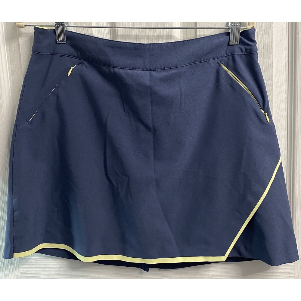 Slazenger Women's Golf/Tennis Skirt Skort Blue W/Yellow Trim Sz. 6 EUC Side Zip
